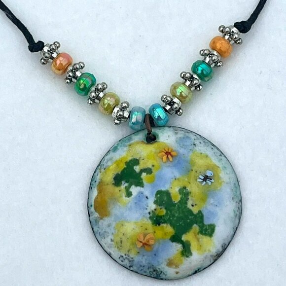 Hand-Painted Ceramic Pendant Necklace With Beaded Accents & Adjustable Cord Frog - Picture 5 of 5